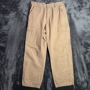 RSQ Mens Beige Cargo Pants Size 30x30 Multi Pocket Baggy Wide Leg